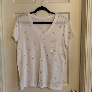 White V Neck T-shirt with Lemons